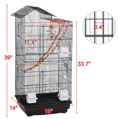 Alden Design 39" Metal Large Roof Top Parrot Cage, Black