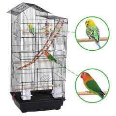 Alden Design 39" Metal Large Roof Top Parrot Cage, Black