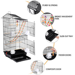 Alden Design 39" Metal Large Roof Top Parrot Cage, Black