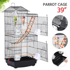 Alden Design 39" Metal Large Roof Top Parrot Cage, Black