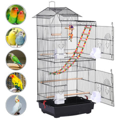 Alden Design 39" Metal Large Roof Top Parrot Cage, Black