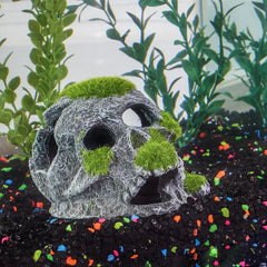 Aqua Culture Mossy Skull Polyresin Aquarium Decoration, 5"