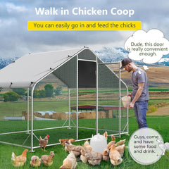 Large Metal Chicken Coops, Outdoor Duck Walk-in Run Poultry Cage, Hen House Yard Habitat Cage with Waterproof Cover Spire Shaped Coop, 9.8' L x 6.6' W x 6.6' H