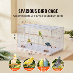 KFFKFF Avian Habitat, 18 inches, Compact Parakeet Enclosure, Robust Metallic Bird Mobility Enclosure, Portable Aviary with 2 Roosts & 2 Nourishment Bowls, Canary, Lovebird, White
