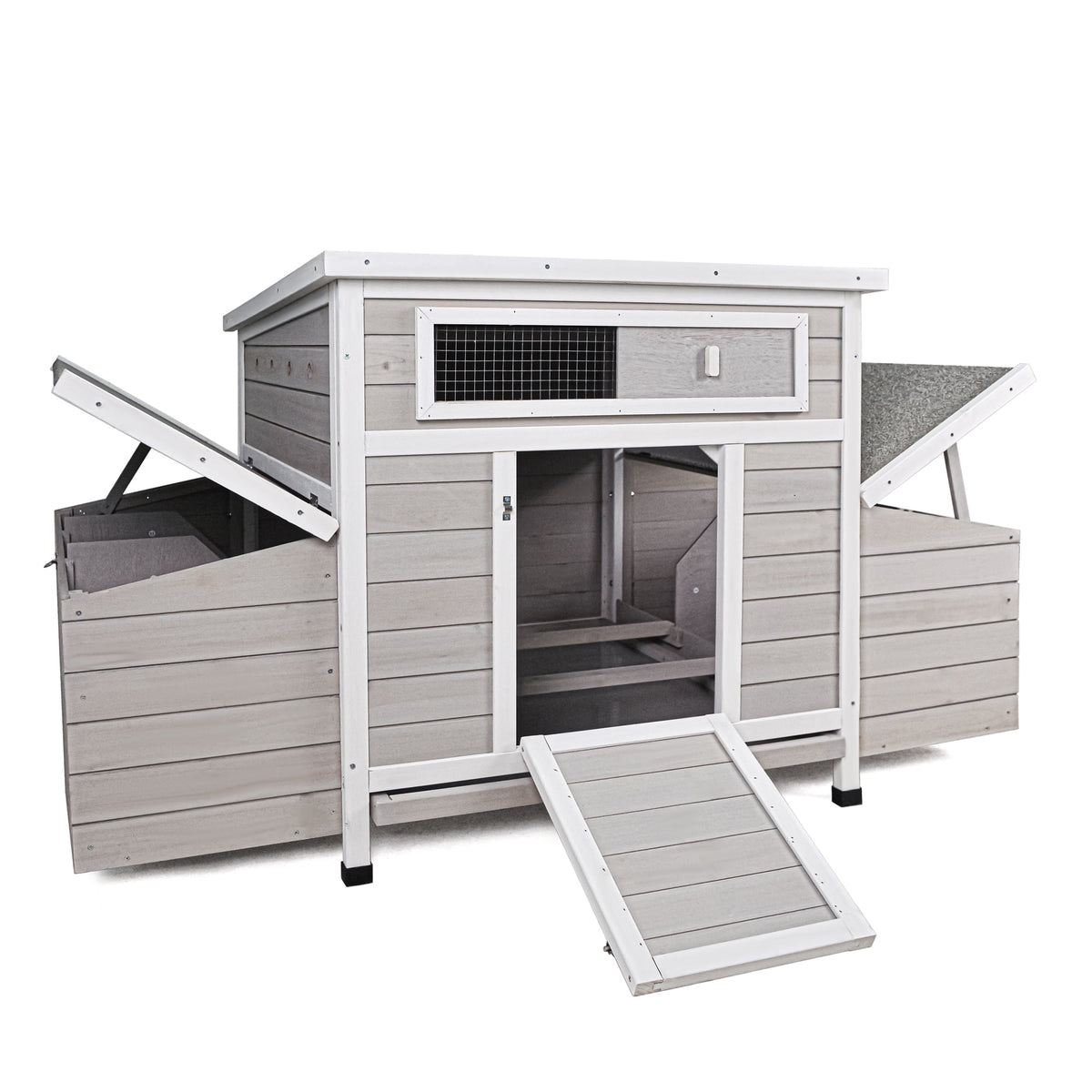 Chicken Coop with 6 Nesting Boxes, 58" L Chicken Coops for 4-6 Chickens, Outdoor Chicken Coop with Leakproof Pull-on Tray, and Asphalt Waterproof Roof