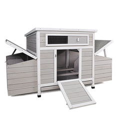 Chicken Coop with 6 Nesting Boxes, 58" L Chicken Coops for 4-6 Chickens, Outdoor Chicken Coop with Leakproof Pull-on Tray, and Asphalt Waterproof Roof