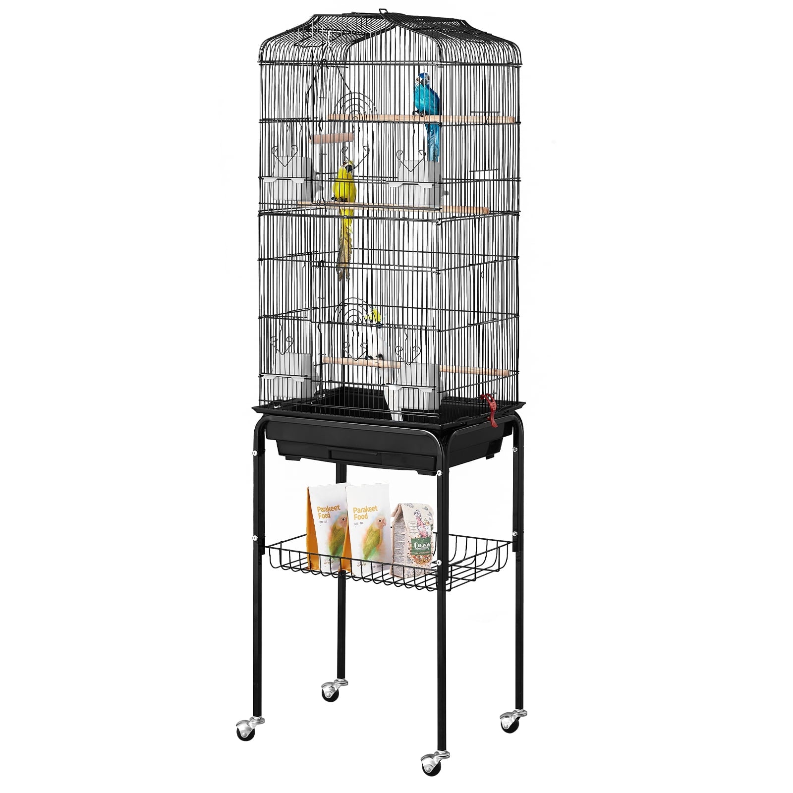 KFFKFF Avian Habitat, 18 inches, Compact Parakeet Enclosure, Robust Metallic Bird Mobility Enclosure, Portable Aviary with 2 Roosts & 2 Nourishment Bowls, Canary, Lovebird, White