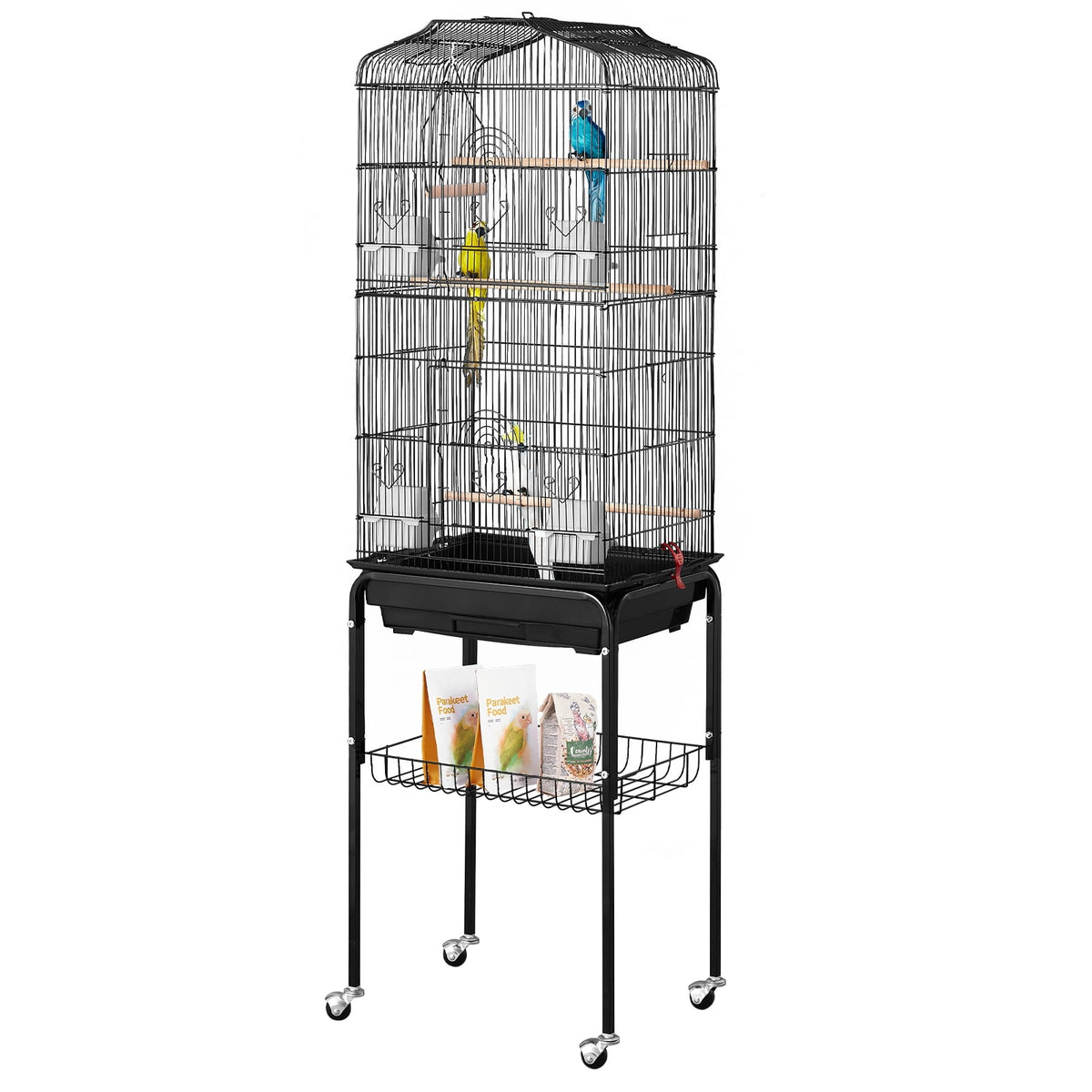 KFFKFF Avian Habitat, 18 inches, Compact Parakeet Enclosure, Robust Metallic Bird Mobility Enclosure, Portable Aviary with 2 Roosts & 2 Nourishment Bowls, Canary, Lovebird, White