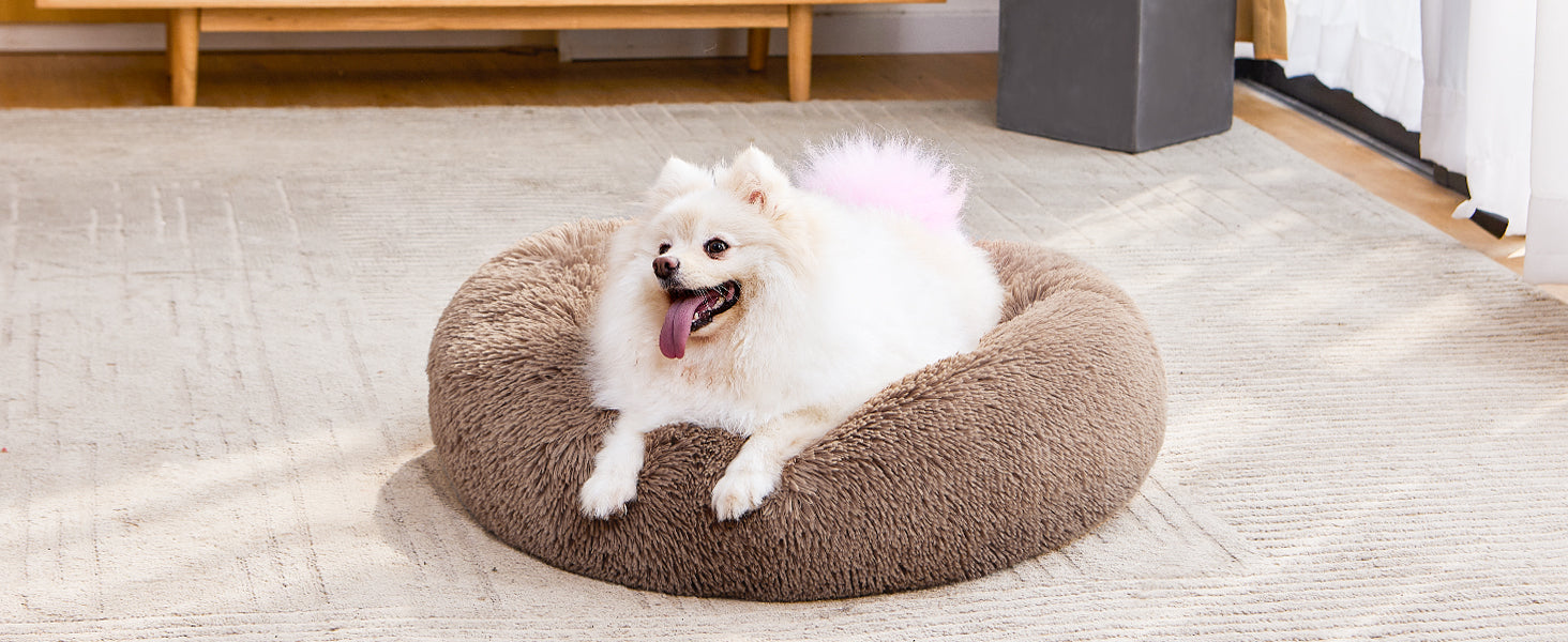 MIXJOY Orthopedic Dog Bed Comfortable Donut Cuddler Round Pet Beds Ultra Soft Washable Dog and Cat Cushion (20''/23''/30'') (23'', Brown)