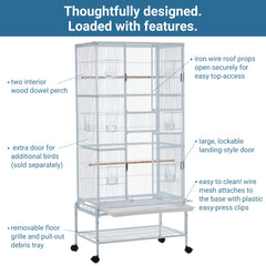 Garvee 69'' Extra Large Bird Cage Metal Parrot Cage w/Detachable Stand for Mid-Sized Parrots Cockatiels Conures Parakeets Lovebirds Budgie Finch, White