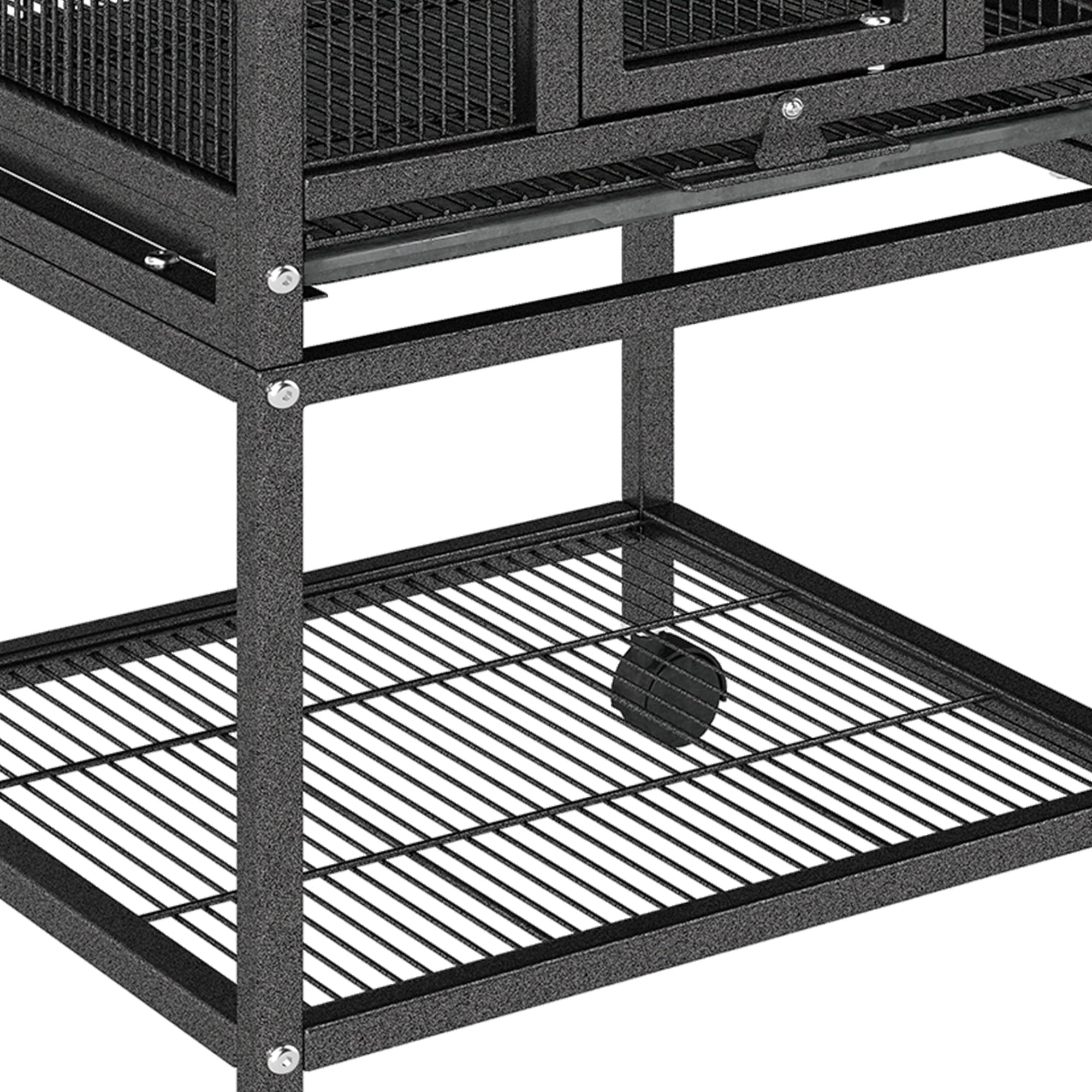 Uforic 41" Metal Birdcage with Rolling Stand and Castor Wheels, Large Parrot Cage with 2 Perches and 2 Feeders, Spacious Storage Tray, Black
