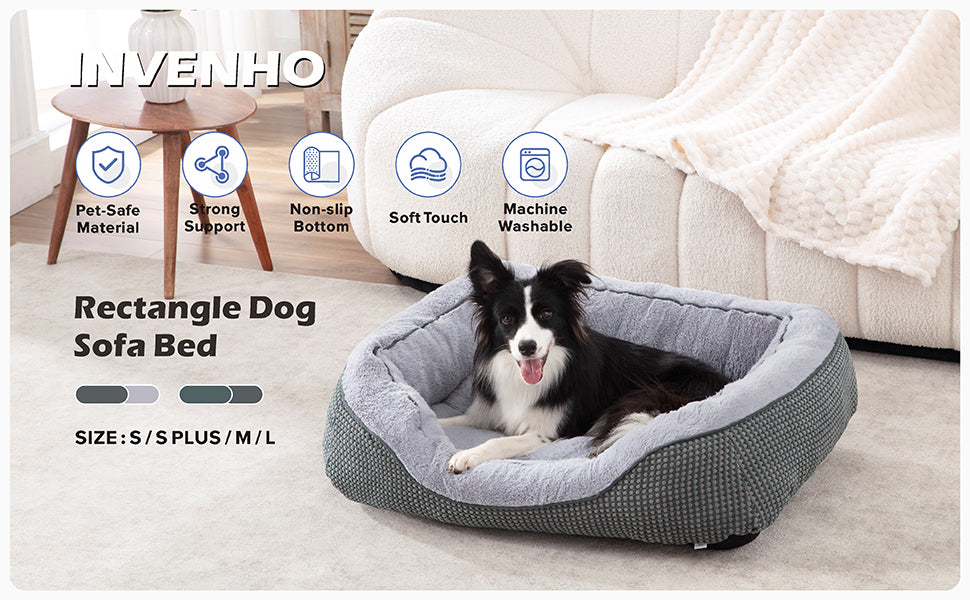 INVENHO Medium Dog Beds for Medium Dogs Washable, Rectangle Dog Bed Medium Size Dog, Orthopedic Dog Bed, Warming Soft Calming Sleeping Puppy Bed Durable Pet Bed with Anti-Slip Bottom M(30"x24"x9")