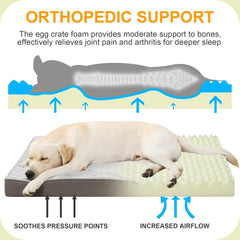 KSIIA Orthopedic Dog Bed Dog Crate Bed Waterproof for Large Dogs Deluxe Plush Washable Pet Mat with Egg Crate Foam & Removable Cover, 35 x 22 Inch, Gray