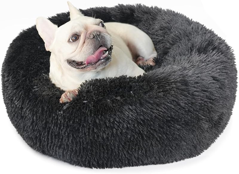 Small Calming Dogs Bed for Small Dogs Anti-Anxiety Machine Washable Fluffy Luxury Anti-Slip Waterproof Mute Base Warming Cozy Soft Pet Puppy Round Bed