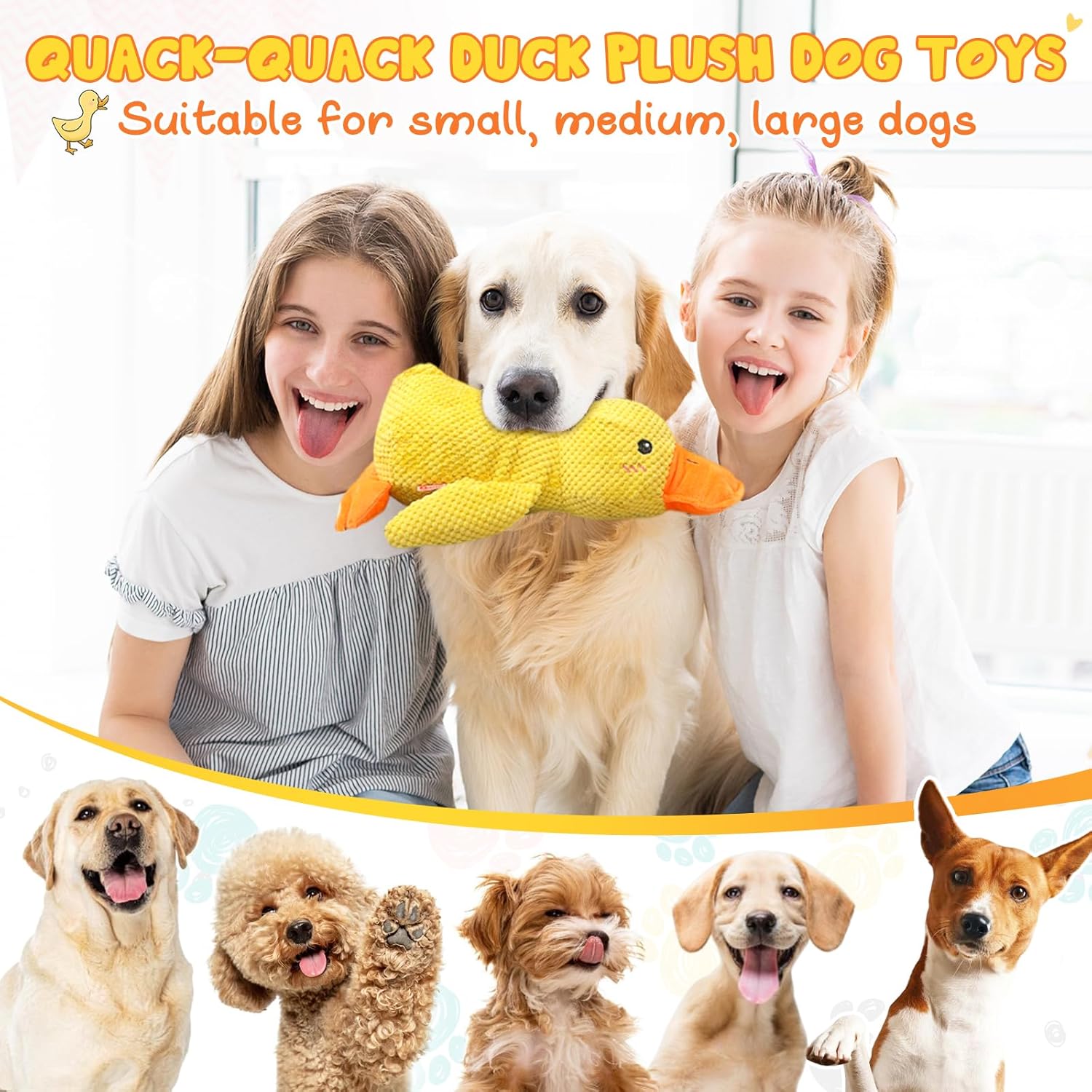 9in Quack-Quack Duck Dog Toy, 2025 New The Mellow Dog Calming Dogs' Emotional Support for Indoor Puppy, Yellow Best Friends Calming Duck Toy for Dogs (Yellow)