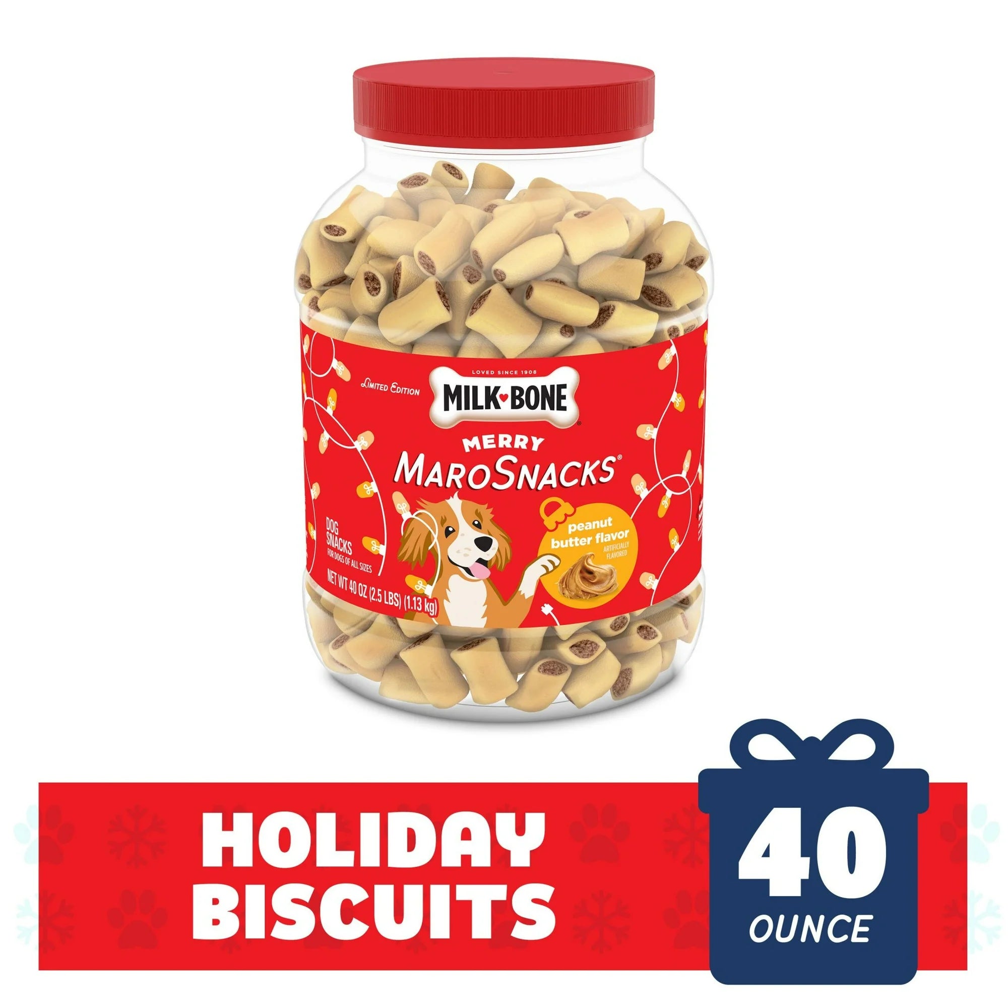 Milk Bone Merry MaroSnacks Peanut Butter Flavored Holiday Dog Treats With Bone Marrow, 40 oz