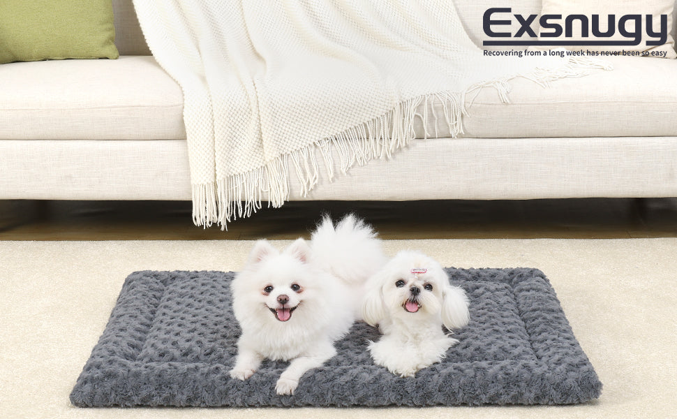 Washable Dog Bed Mat Reversible Dog Crate Pad Soft Fluffy Pet Kennel Beds Dog Sleeping Mattress for Large Jumbo Medium Small Dogs, 35 x 22 Inch, Gray