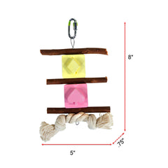 Penn-Plax Casino Kabob Toy for Medium Birds - Wood Perches, Pink & Yellow Calcium Blocks, & Rope Toy