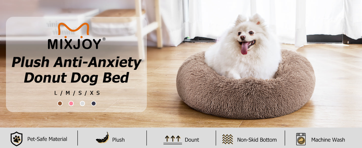 MIXJOY Orthopedic Dog Bed Comfortable Donut Cuddler Round Pet Beds Ultra Soft Washable Dog and Cat Cushion (20''/23''/30'') (23'', Brown)