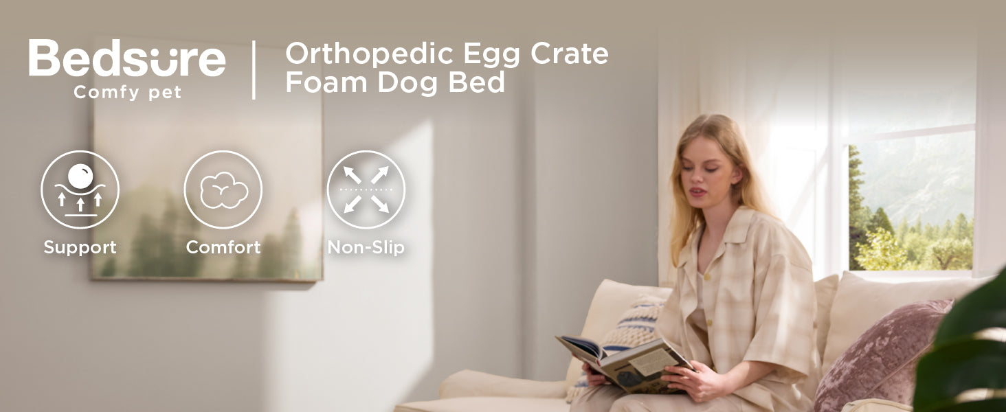 Bedsure Dog Bed Large Sized Dog - Orthopedic Waterproof Pet Beds with Removable Washable Cover, Egg Crate Foam Puppy Mat, Suitable for Pet Up to 65 lbs