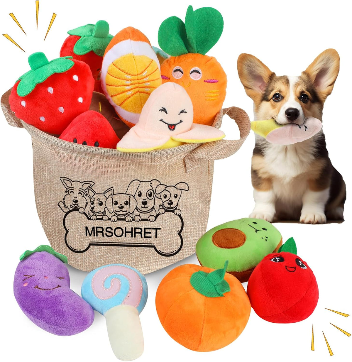 Squeaky Dog Toys, 15Pcs Small Plush Puppy Toy, Dog Toys to Keep Them Busy, Interactive Squeak Stuffed Toys for Small Medium Dogs with Basket, Reduce Boredom and Teeth Cleaning