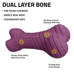 Playology Dog Toys | Durable Chew Toy Dual Layer Bone, Bacon Scented Toy - Jumbo