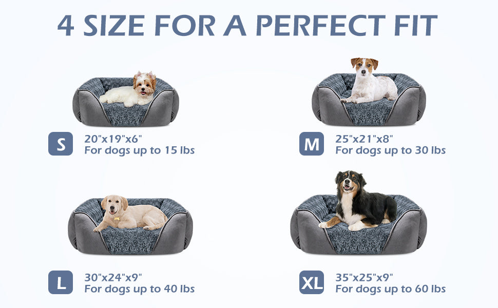 Dog Bed for Large Medium Small Dogs, Rectangle Washable Orthopedic Dog Bed, Soft Calming Sleeping Puppy Bed Durable Pet Cuddler with Anti-Slip Bottom S(20"x19"x6")