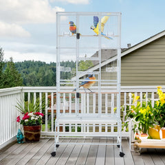 Garvee 69'' Extra Large Bird Cage Metal Parrot Cage w/Detachable Stand for Mid-Sized Parrots Cockatiels Conures Parakeets Lovebirds Budgie Finch, White