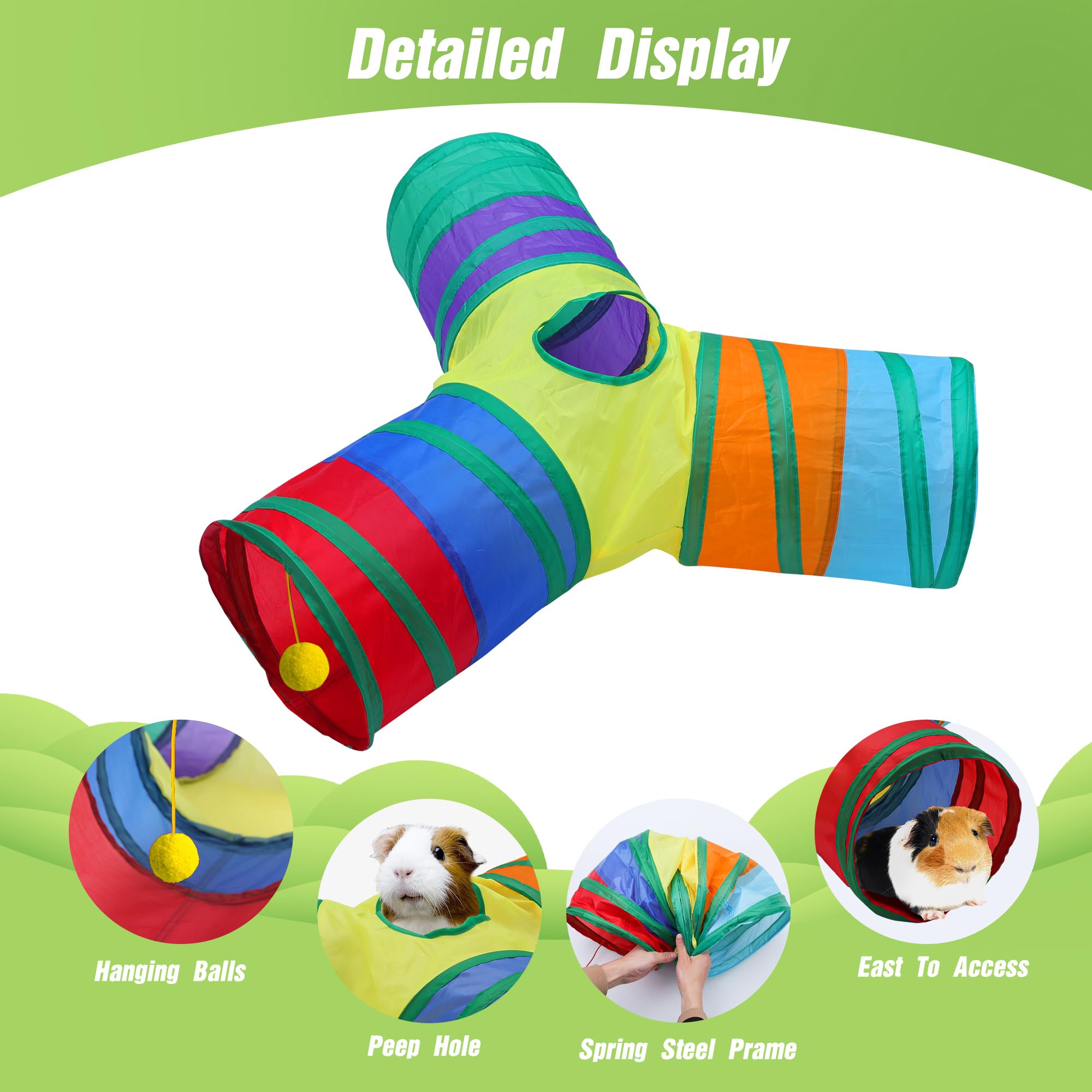 Guinea Pig Tunnel Hideout, 3 Way Collapsible Small Pet Tunnels and Tubes with Interactive Ball Toy, Hamster, Baby Rabbit, Baby pig, Chinchilla, Hedgehog, Ferret Hiding Animal and Resting