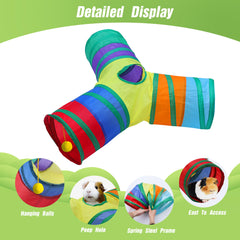 Guinea Pig Tunnel Hideout, 3 Way Collapsible Small Pet Tunnels and Tubes with Interactive Ball Toy, Hamster, Baby Rabbit, Baby pig, Chinchilla, Hedgehog, Ferret Hiding Animal and Resting