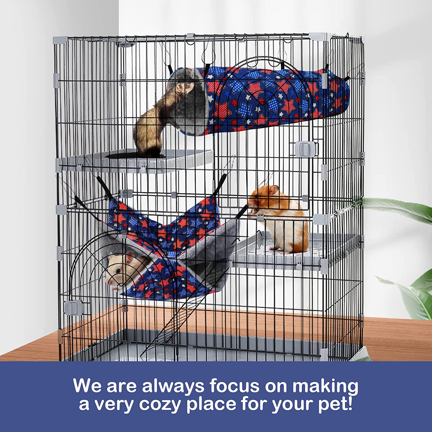 Ferret Hammock, Rat Cage Accessories Hanging Tunnels Hideout Bed, Play and Sleep, 2 Pack