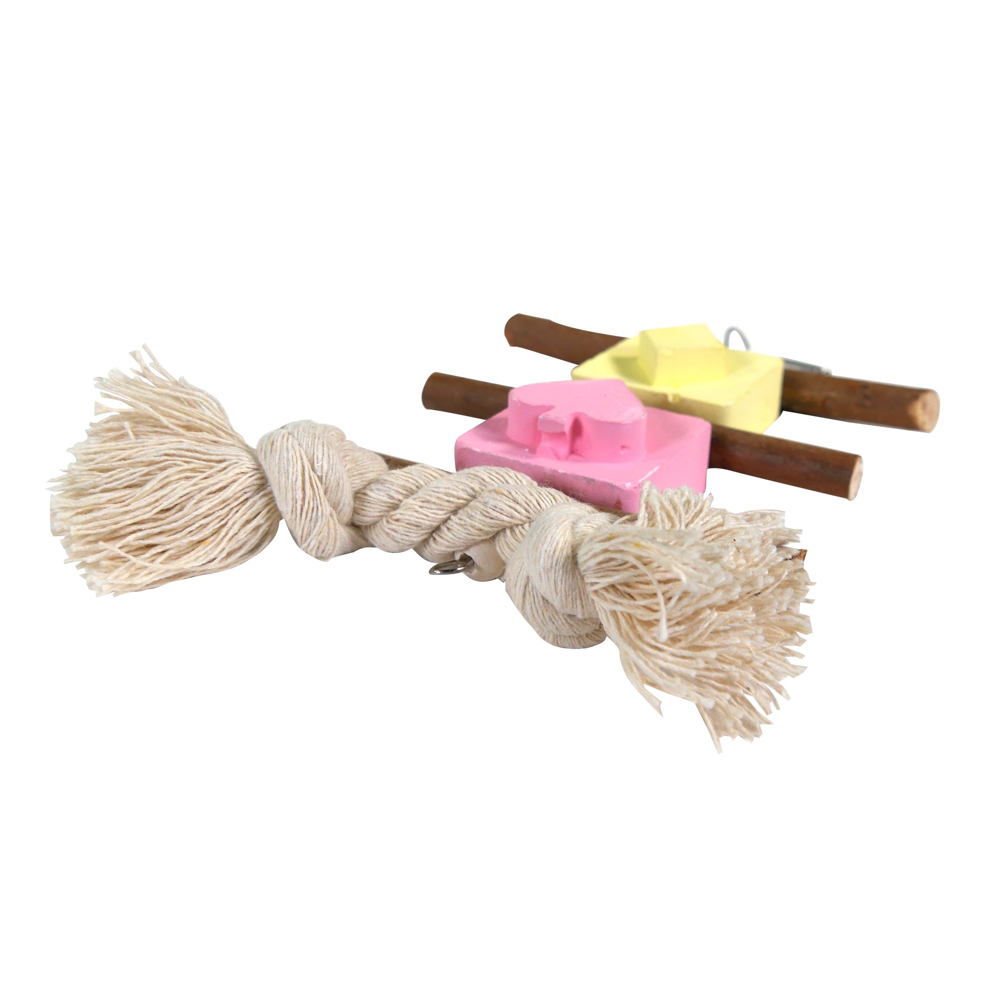 Penn-Plax Casino Kabob Toy for Medium Birds - Wood Perches, Pink & Yellow Calcium Blocks, & Rope Toy