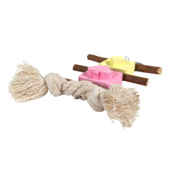 Penn-Plax Casino Kabob Toy for Medium Birds - Wood Perches, Pink & Yellow Calcium Blocks, & Rope Toy
