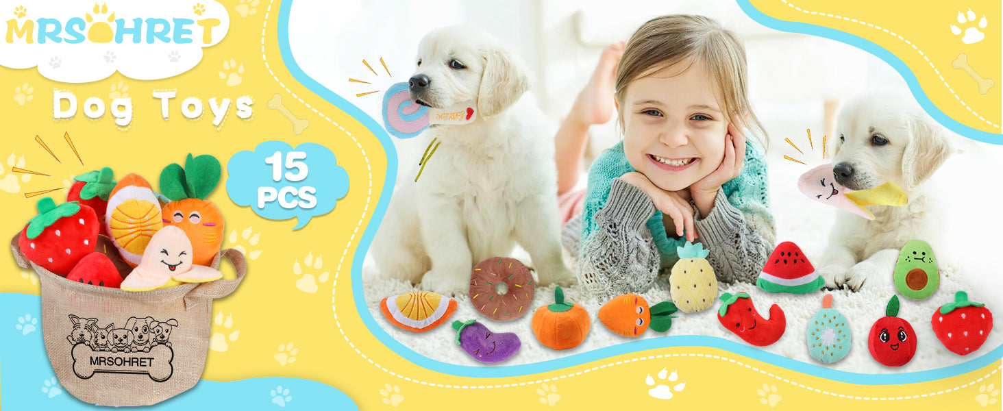 Squeaky Dog Toys, 15Pcs Small Plush Puppy Toy, Dog Toys to Keep Them Busy, Interactive Squeak Stuffed Toys for Small Medium Dogs with Basket, Reduce Boredom and Teeth Cleaning