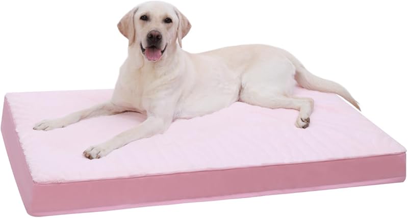 KSIIA Orthopedic Dog Bed Dog Crate Bed Waterproof for Large Dogs Deluxe Plush Washable Pet Mat with Egg Crate Foam & Removable Cover, 35 x 22 Inch, Gray