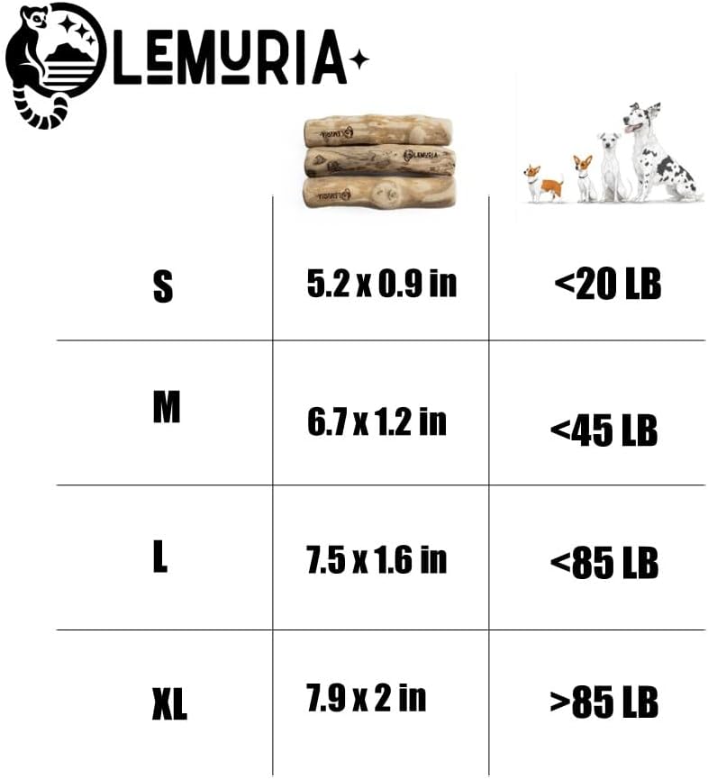 lemuria Set of 3 Coffee Wood Dog Chew Stick Toy, Natural Durable Real Wooden Bone Sticks for Dogs, Safe Dental Cleaning Chews for Teething Puppy, Stress Relief for Large Giant Dogs (Extra Large)