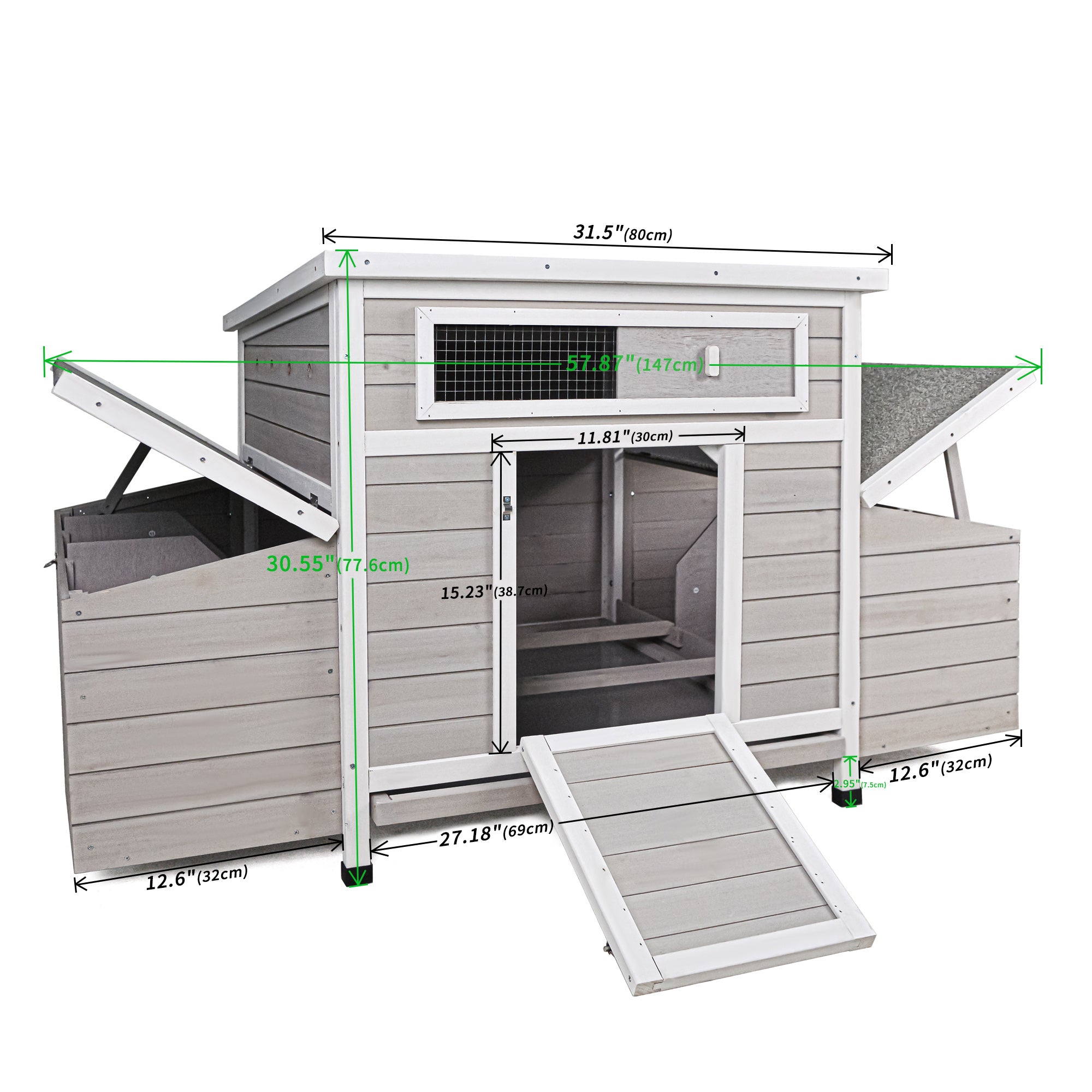 Chicken Coop with 6 Nesting Boxes, 58" L Chicken Coops for 4-6 Chickens, Outdoor Chicken Coop with Leakproof Pull-on Tray, and Asphalt Waterproof Roof