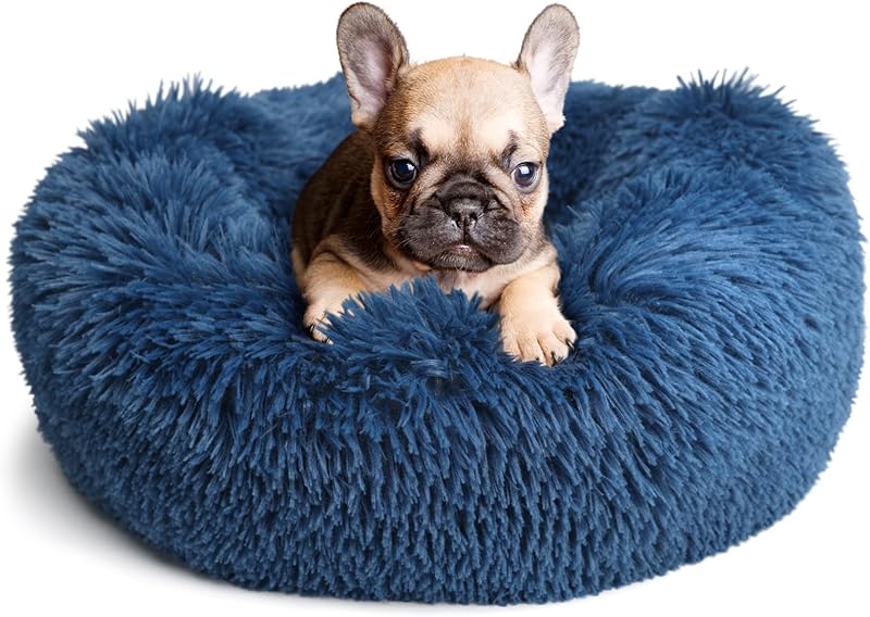 Small Calming Dogs Bed for Small Dogs Anti-Anxiety Machine Washable Fluffy Luxury Anti-Slip Waterproof Mute Base Warming Cozy Soft Pet Puppy Round Bed