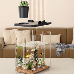Fish Tank Aquarium Starter Kit, Mini Desktop Rectangular Fish Tank With Pump, LED Light, Simulated Water Plants, Fish Bowl Tabletop Decoration For Shrimp Small Fish