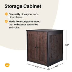 Litter-Robot Storage Cabinet and Litter Box Enclosure by Whisker, Coffee Oak Finish, 30.7" W x 28.1" D x 34.3" H, Stylish and Durable Hidden Litter Box Furniture