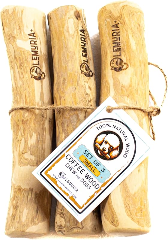 lemuria Set of 3 Coffee Wood Dog Chew Stick Toy, Natural Durable Real Wooden Bone Sticks for Dogs, Safe Dental Cleaning Chews for Teething Puppy, Stress Relief for Large Giant Dogs (Extra Large)