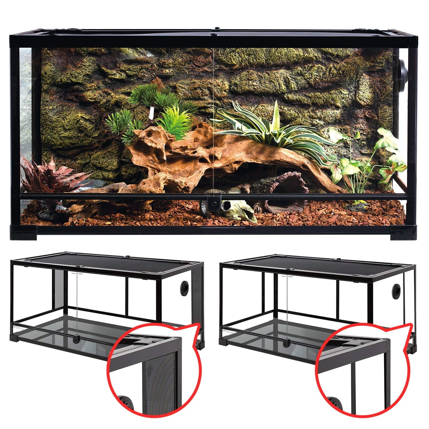 ECOSUB Large Reptile Tank, 50 Gallon Glass Terrarium, Double Hinge Door, 36 x 18 x 18in
