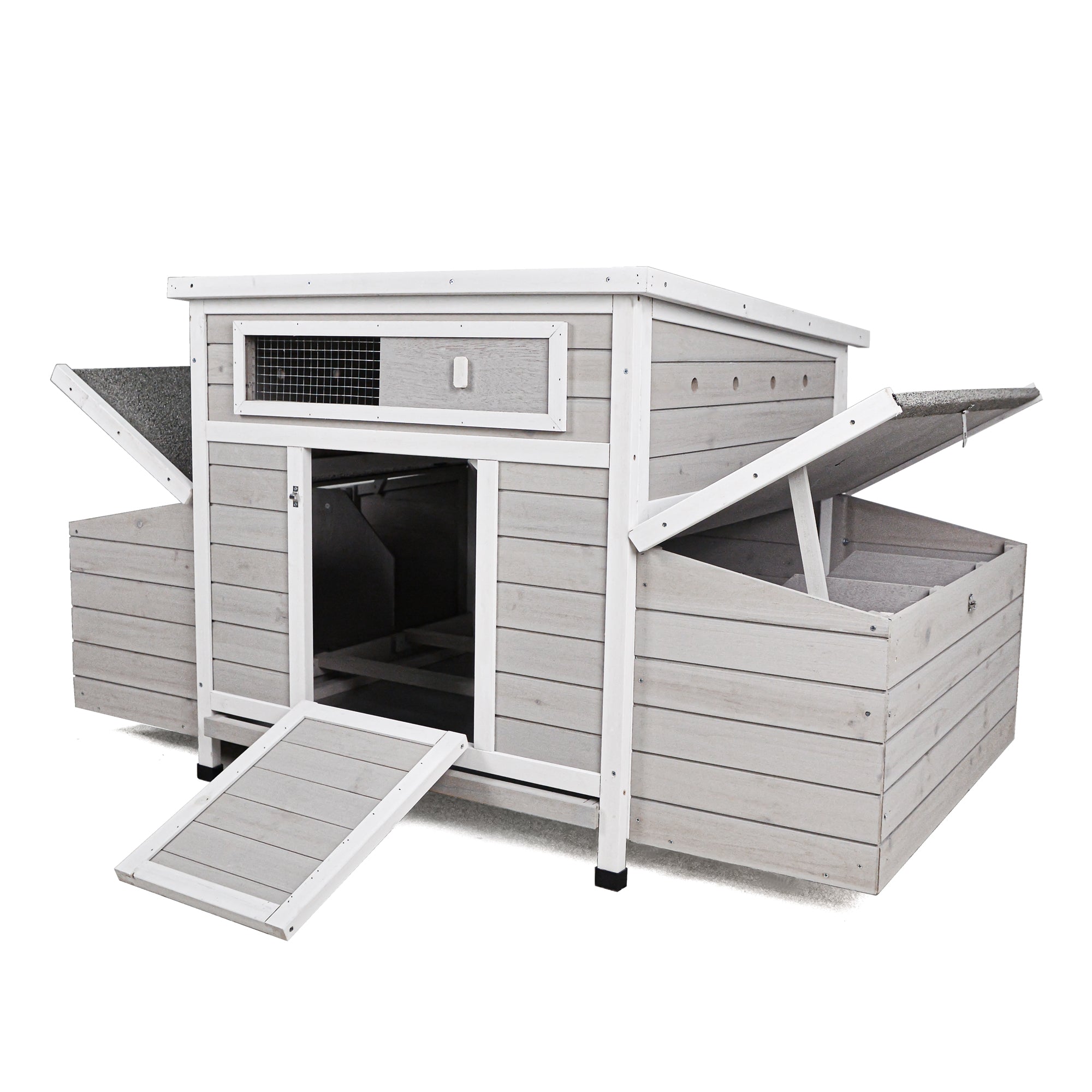 Chicken Coop with 6 Nesting Boxes, 58" L Chicken Coops for 4-6 Chickens, Outdoor Chicken Coop with Leakproof Pull-on Tray, and Asphalt Waterproof Roof