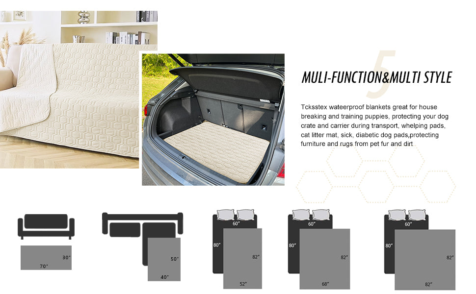 Waterproof and Anti-Slip Dog Bed Cover and Pet Blanket Sofa Pet Bed Mat ，car Incontinence Mattress Protectors Furniture Couch Cover for Most Cats Dogs, Pets（52x82-Ivory）