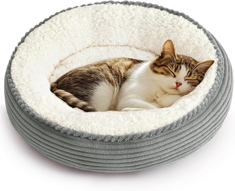Love's cabin Round Donut Cat and Dog Cushion Bed, 20in Bed for Cats or Small Dogs, Anti-Slip & Water-Resistant Bottom, Super Soft Durable Fabric Pet Beds, Washable Luxury Cat & Dog Bed Gray