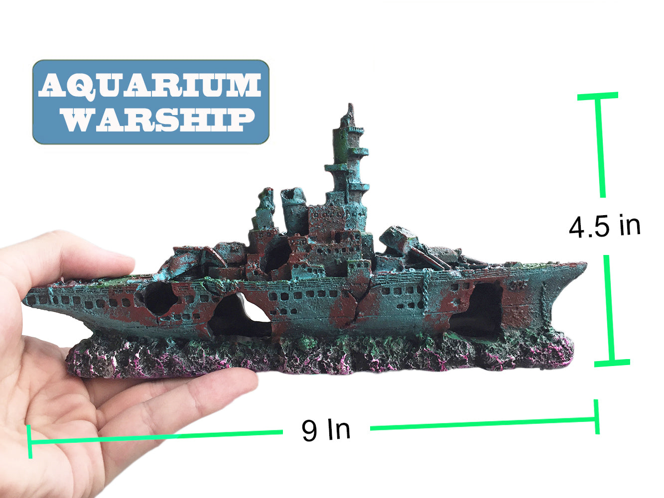 SLOCME Sunken Ship Aquarium Decoration – Resin Shipwreck Ornament for Fish Tank, Eco-Friendly Aquarium Decor for Betta, Freshwater & Saltwater Tanks (9 Inch)