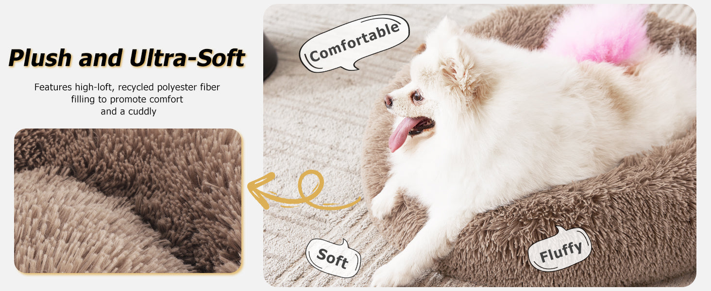 MIXJOY Orthopedic Dog Bed Comfortable Donut Cuddler Round Pet Beds Ultra Soft Washable Dog and Cat Cushion (20''/23''/30'') (23'', Brown)