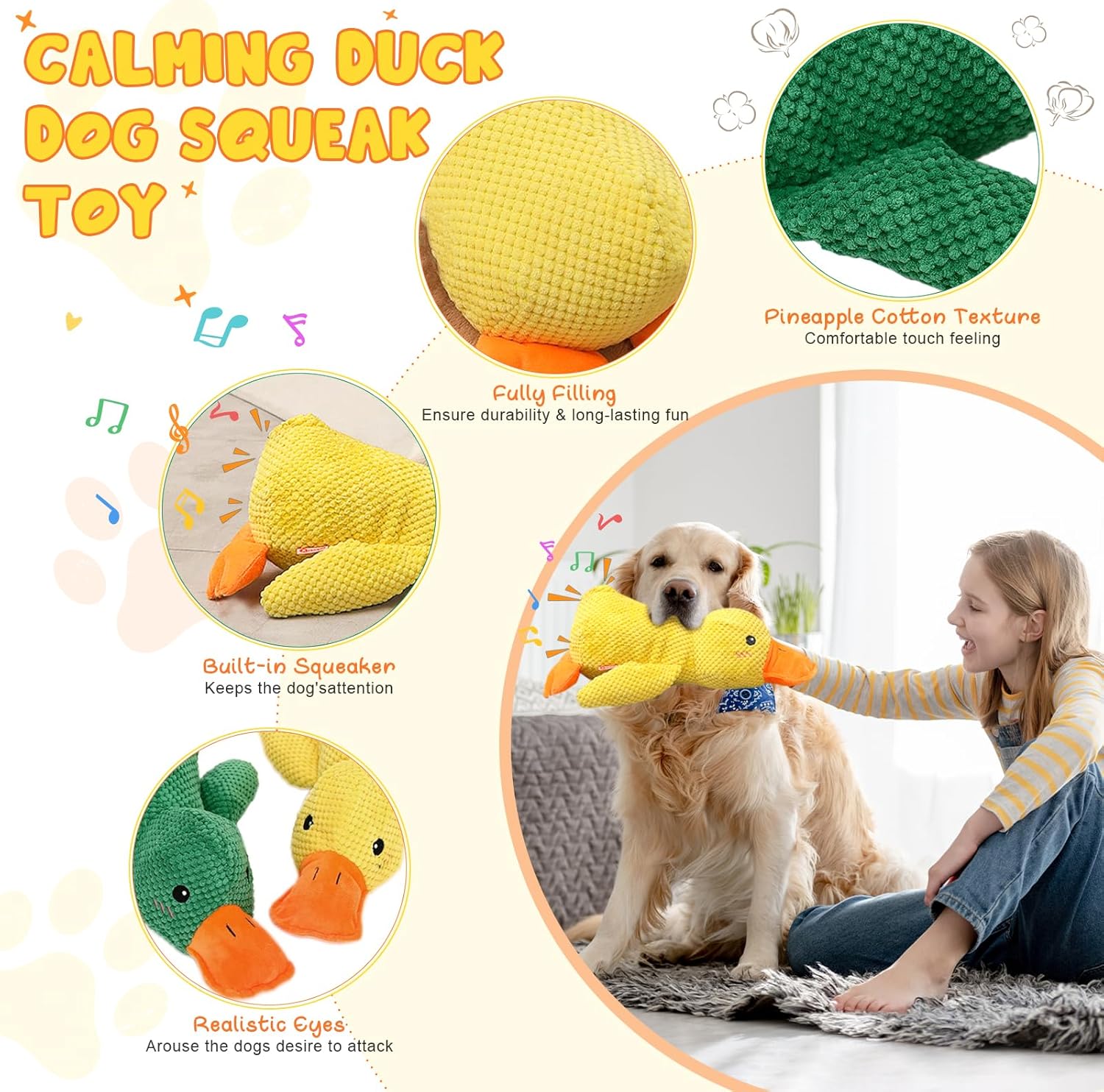 9in Quack-Quack Duck Dog Toy, 2025 New The Mellow Dog Calming Dogs' Emotional Support for Indoor Puppy, Yellow Best Friends Calming Duck Toy for Dogs (Yellow)