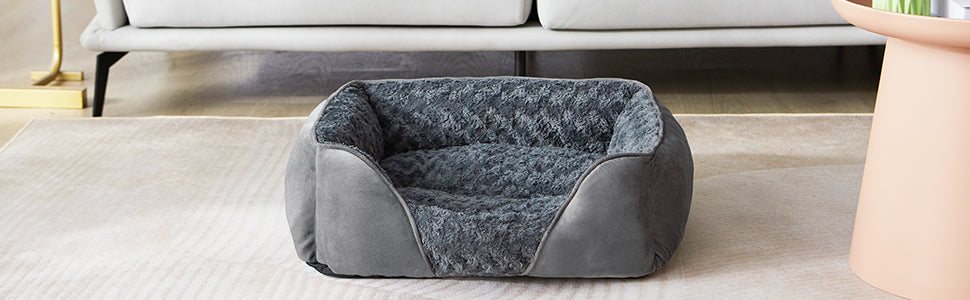Dog Bed for Large Medium Small Dogs, Rectangle Washable Orthopedic Dog Bed, Soft Calming Sleeping Puppy Bed Durable Pet Cuddler with Anti-Slip Bottom S(20"x19"x6")