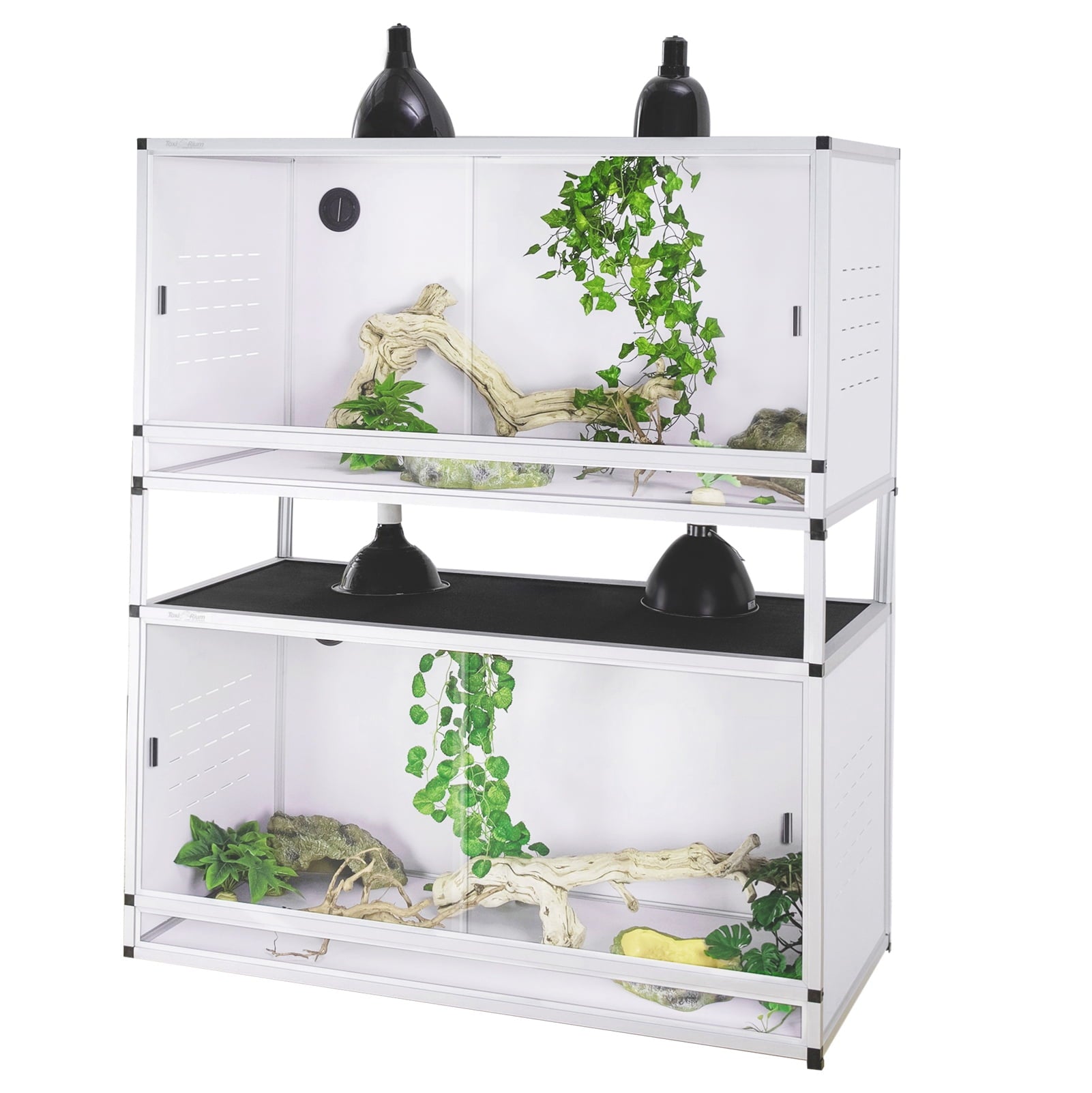 PVC Reptile Enclosure Up To 4x2x2FT Stackable ToxiRium Large Reptile Terrarium 120 Gallons for Bearded Dragon Gecko Lizard Snake, Wide Breeding Vivarium Area with Sliding Doors -2pcs with Spacers